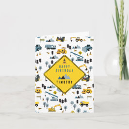 Blue Construction Trucks & Site Theme Geburtstag Karte