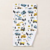 Blue Construction Trucks & Site Theme Muster Badhandtuch Set (Handtuch)