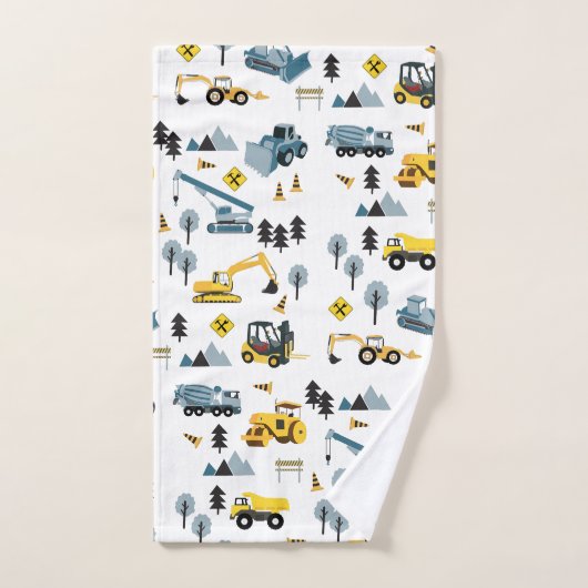Blue Construction Trucks & Site Theme Muster Badhandtuch Set (Handtuch)