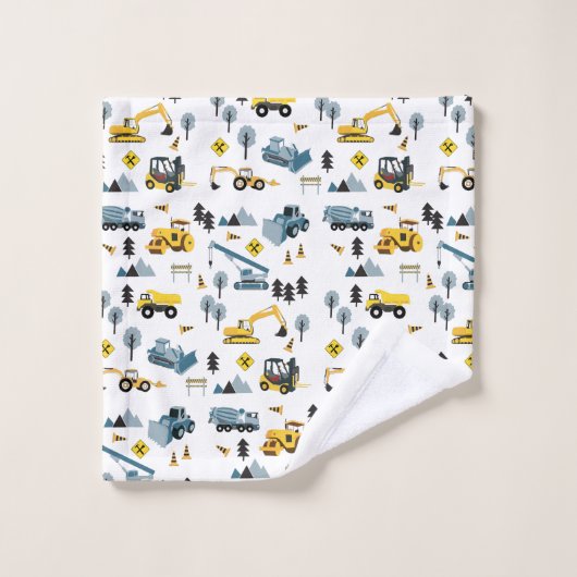 Blue Construction Trucks & Site Theme Muster Badhandtuch Set (Waschlappen)