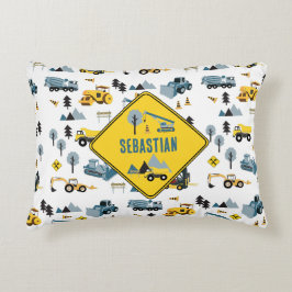 Blue Construction Trucks & Site Theme Muster Dekokissen