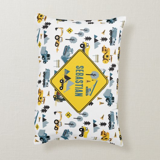 Blue Construction Trucks & Site Theme Muster Dekokissen (Rückseite(Vertikal))