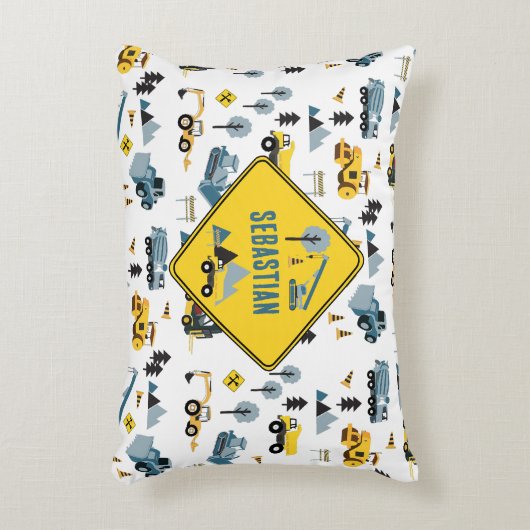 Blue Construction Trucks & Site Theme Muster Dekokissen (Vorderseite(Vertikal))