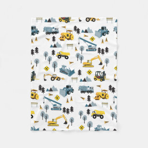 Blue Construction Trucks & Site Theme Muster Fleecedecke