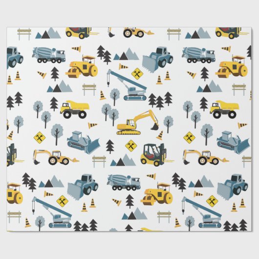 Blue Construction Trucks & Site Theme Muster Geschenkpapier (Flach)