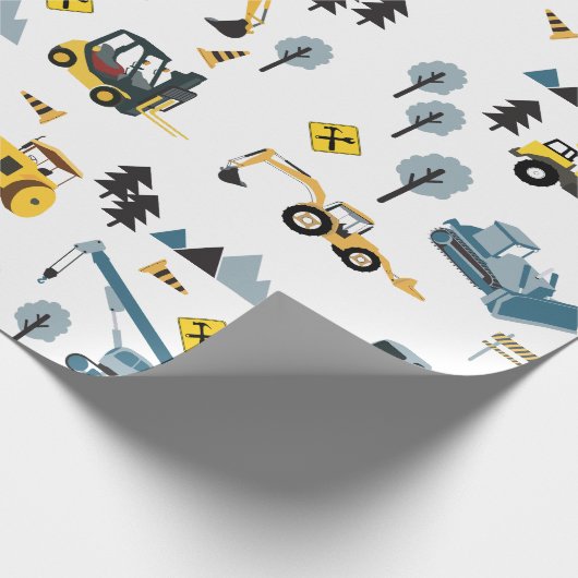 Blue Construction Trucks & Site Theme Muster Geschenkpapier (Ecke)