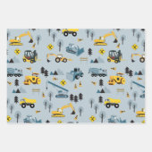 Blue Construction Trucks & Site Theme Muster Geschenkpapier Set (Vorderseite 3)