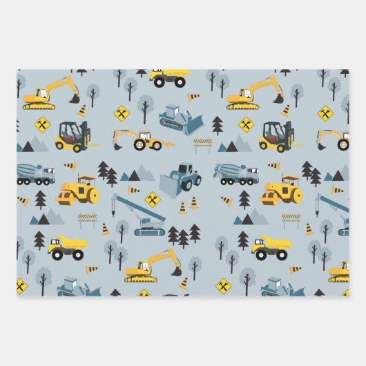 Blue Construction Trucks & Site Theme Muster Geschenkpapier Set (Vorderseite 3)