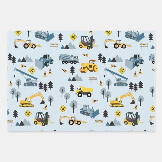 Blue Construction Trucks & Site Theme Muster Geschenkpapier Set (Vorderseite 2)