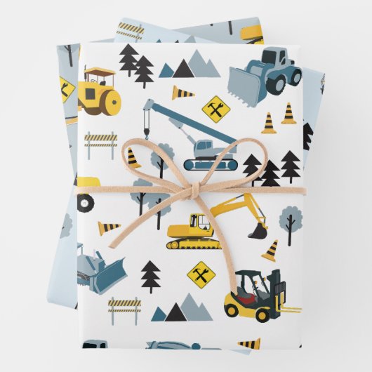 Blue Construction Trucks & Site Theme Muster Geschenkpapier Set (Beispiel)