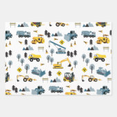 Blue Construction Trucks & Site Theme Muster Geschenkpapier Set (Vorderseite)