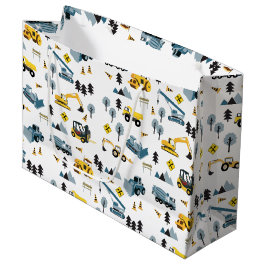 Blue Construction Trucks & Site Theme Muster Große Geschenktüte