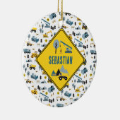Blue Construction Trucks & Site Theme Muster Keramik Ornament (Rechts)