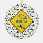 Blue Construction Trucks & Site Theme Muster Keramik Ornament (Vorne)