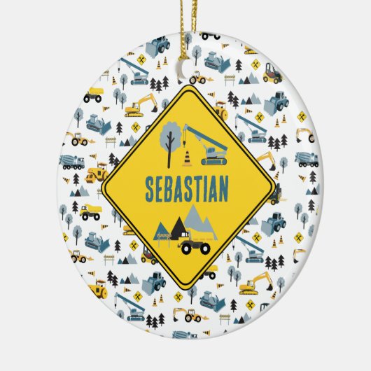 Blue Construction Trucks & Site Theme Muster Keramik Ornament (Links)