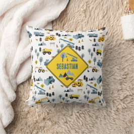 Blue Construction Trucks & Site Theme Muster Kissen
