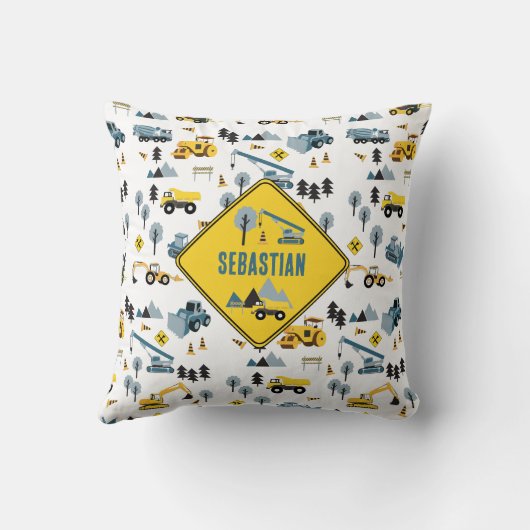 Blue Construction Trucks & Site Theme Muster Kissen (Rückseite)