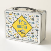 Blue Construction Trucks & Site Theme Muster Metall Brotdose (Rückseite)