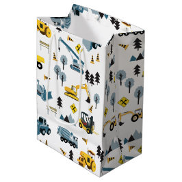 Blue Construction Trucks & Site Theme Muster Mittlere Geschenktüte