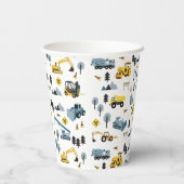 Blue Construction Trucks & Site Theme Muster Pappbecher (Rückseite)