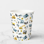 Blue Construction Trucks & Site Theme Muster Pappbecher (Vorderseite)