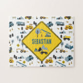Blue Construction Trucks & Site Theme Muster Puzzle (Horizontal)