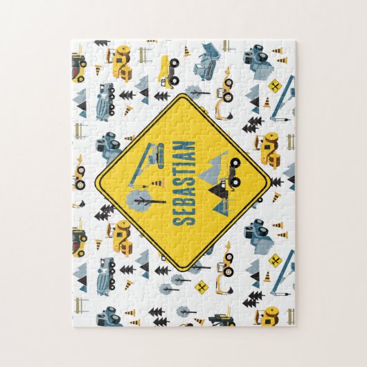 Blue Construction Trucks & Site Theme Muster Puzzle (Vertikal)