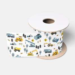 Blue Construction Trucks & Site Theme Muster Satinband