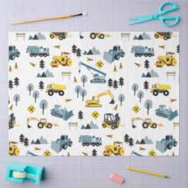 Blue Construction Trucks & Site Theme Muster Seidenpapier