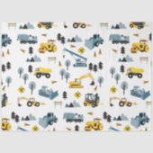 Blue Construction Trucks & Site Theme Muster Seidenpapier (Vorderseite)