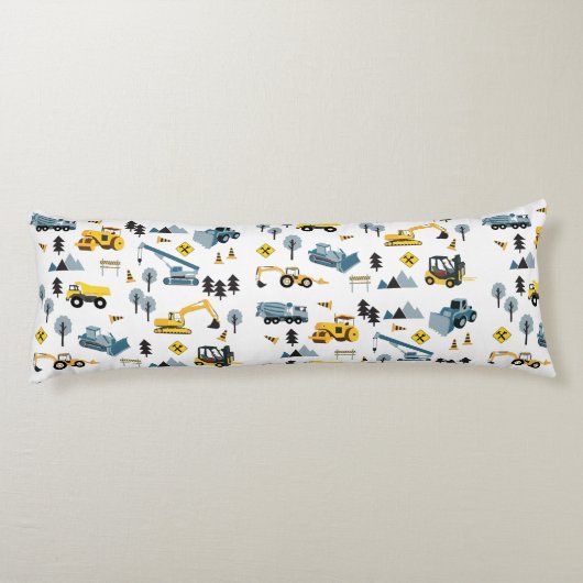 Blue Construction Trucks & Site Theme Muster Seitenschläferkissen (Rückseite)
