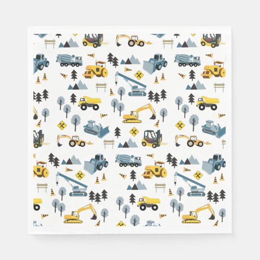 Blue Construction Trucks & Site Theme Muster Serviette (Vorderseite)