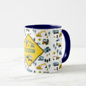 Blue Construction Trucks & Site Theme Muster Tasse (VorderseiteRechts)