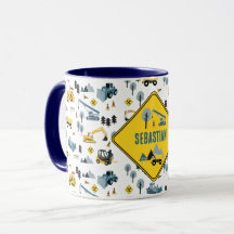Blue Construction Trucks & Site Theme Muster