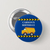 Blue Construction Vehicle Custom Birthday Boy Button (Vorne & Hinten)
