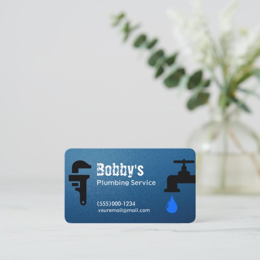 Blue Contractor Plumbing Service Chrome Design Visitenkarte (Stehend Vorderseite)