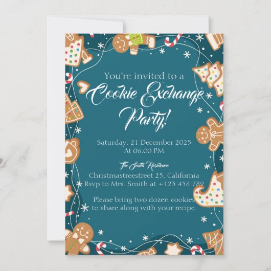 Blue Cookie Exchange Christmas Baking Party Einladung (Vorderseite)