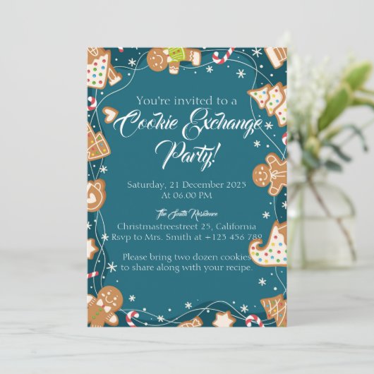 Blue Cookie Exchange Christmas Baking Party Einladung (Stehend Vorderseite)