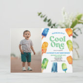 Blue Cool One Popsiview 1. Geburtstag Party Einladung (Stehend Vorderseite)