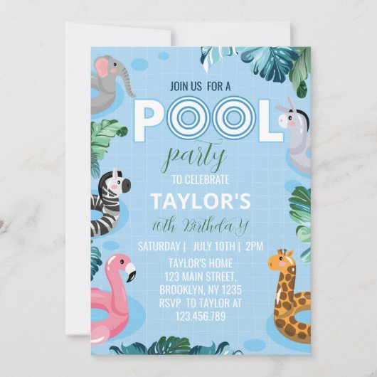 Blue Cool Pool Boy Geburtstag Einladung (Vorderseite)