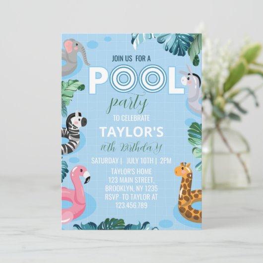 Blue Cool Pool Boy Geburtstag Einladung (Stehend Vorderseite)