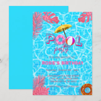 Blue Cool Pool Party & Sommerbaden Geburtstag Einladung