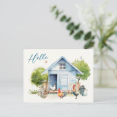 Blue Coop Chicken Farm Hallo Postkarte (Stehend Vorderseite)