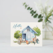 Blue Coop Chicken Farm Hallo Postkarte (Stehend Vorderseite)