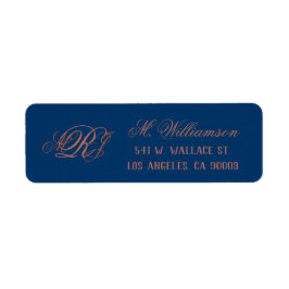 Blue Copper Monogram Wedding Rücksendeadresse