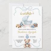 Blue Coquette Baby Carriage Arabian Baby Dusche Einladung (Vorderseite)