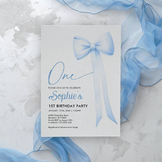 Blue Coquette Bow 1. Geburtstag Einladung