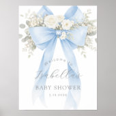 Blue Coquette Bow Baby Boy Shower Welcome Poster (Vorne)