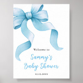 Blue Coquette Bow Baby Dusche Begrüßungszeichen Poster