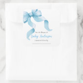 Blue Coquette Bow Baby Dusche Buchzeichen Quadratischer Aufkleber (Tasche)